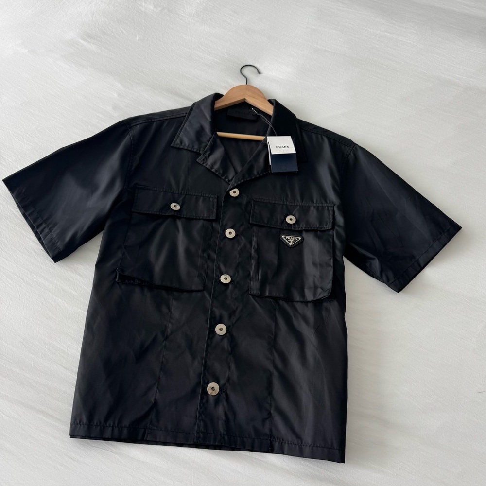PRADA Men’s Black Re-Nylon Collared Button Shirt | Large | Mint Condition